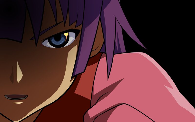 Anime Character Face — Purple, Dramatic, Purple Hair, Blue Eye, Pink Jacket