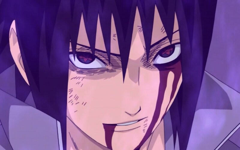 Anime Character Face — Purple, Intense, Eyes, Blood, Spiky Hair