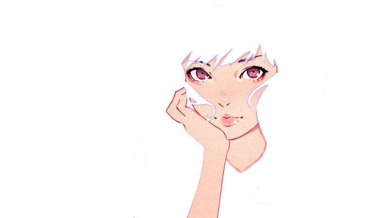 Anime Character Face — White, Contemplative