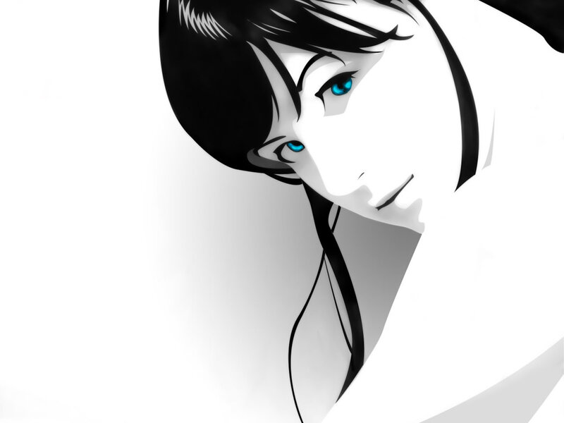 Anime Character Face — White, Dramatic, Digital Art