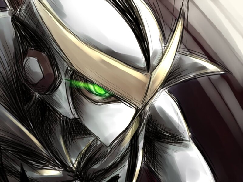 Anime Character Face — White, Dramatic, Manga, Green Eyes, Helmet