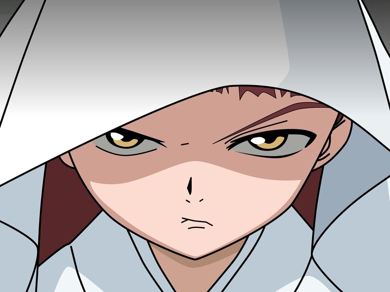 Anime Character Face — White, Serious, Eyes, Hood