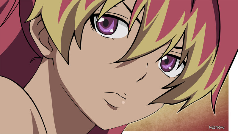 Anime Character Face — Yellow, Intense, Purple Eyes