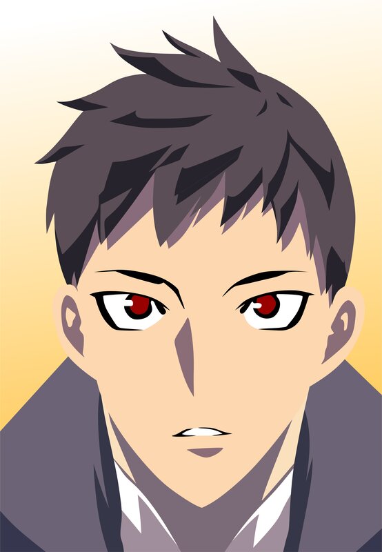Anime Character Face — Yellow, Intense, Red Eyes