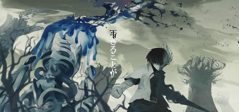 Anime character facing a monster