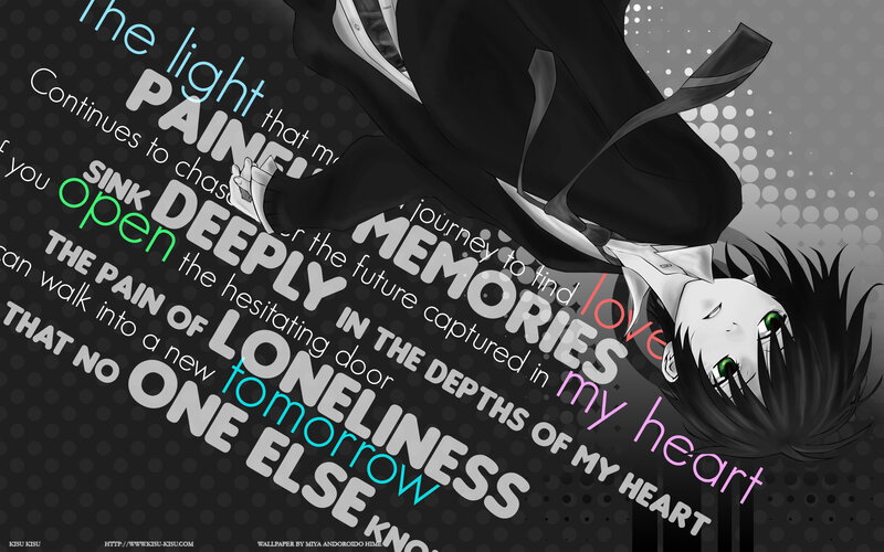 Anime Character Falling — Black, Dramatic, Digital Art, Text