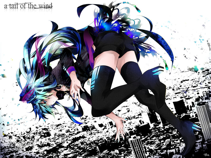 Anime Character Falling — Blue, Dramatic, Digital Art