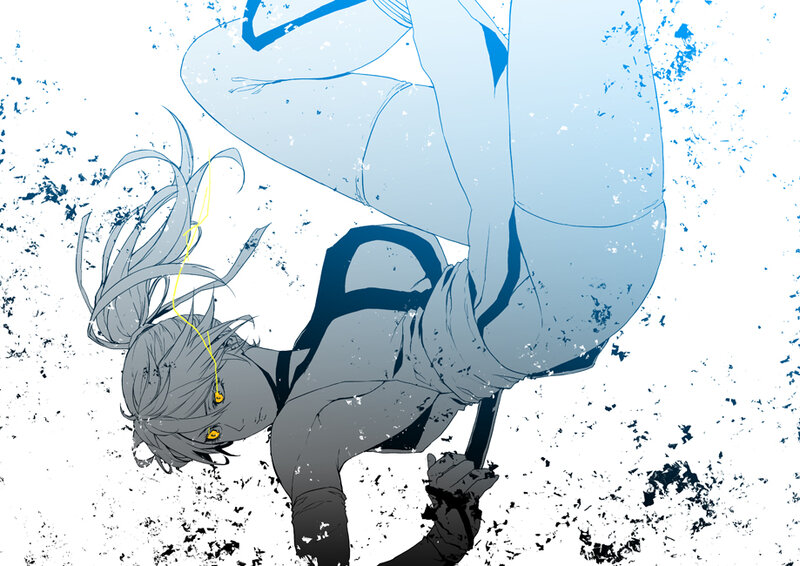 Anime Character Falling — Blue, Dramatic, Manga