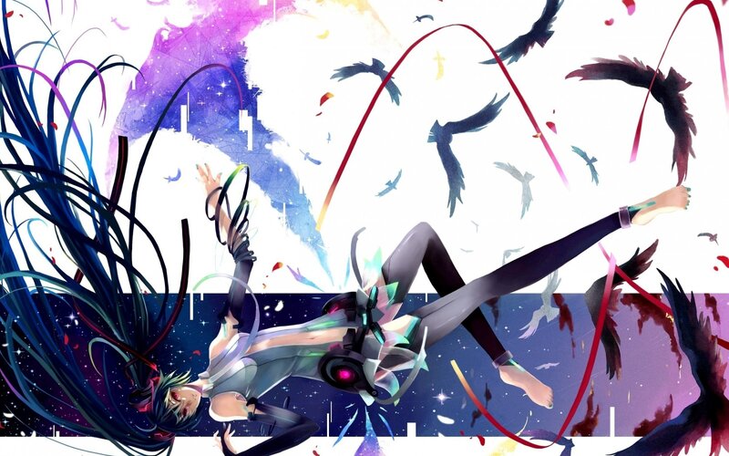 Anime Character Falling — Blue, Dramatic, Night, Digital Art