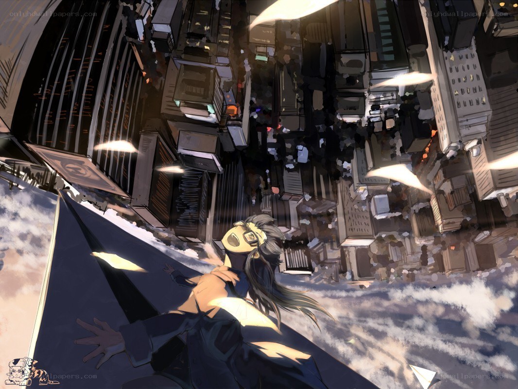 anime character falling from skyscraper