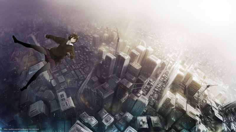 Anime Character Falling — Gray, Dramatic, Sunset