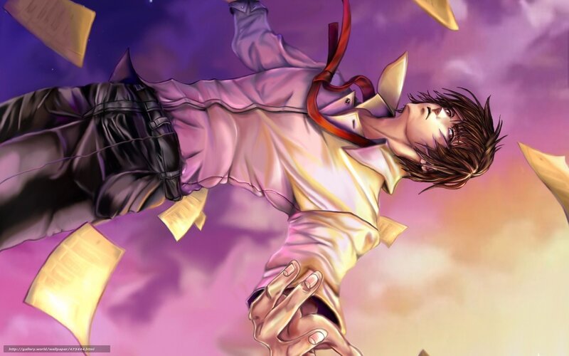 Anime Character Falling — Purple, Dramatic, Sunset