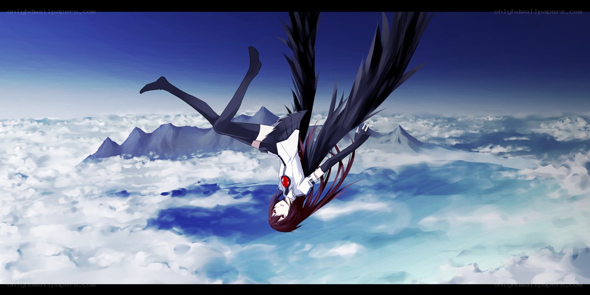 anime character falling through clouds