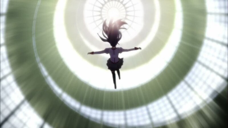 anime character falling through light