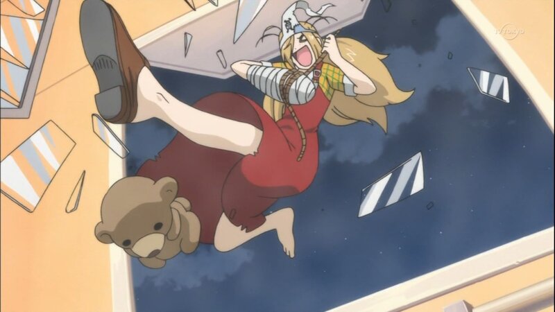 Anime character falling through window