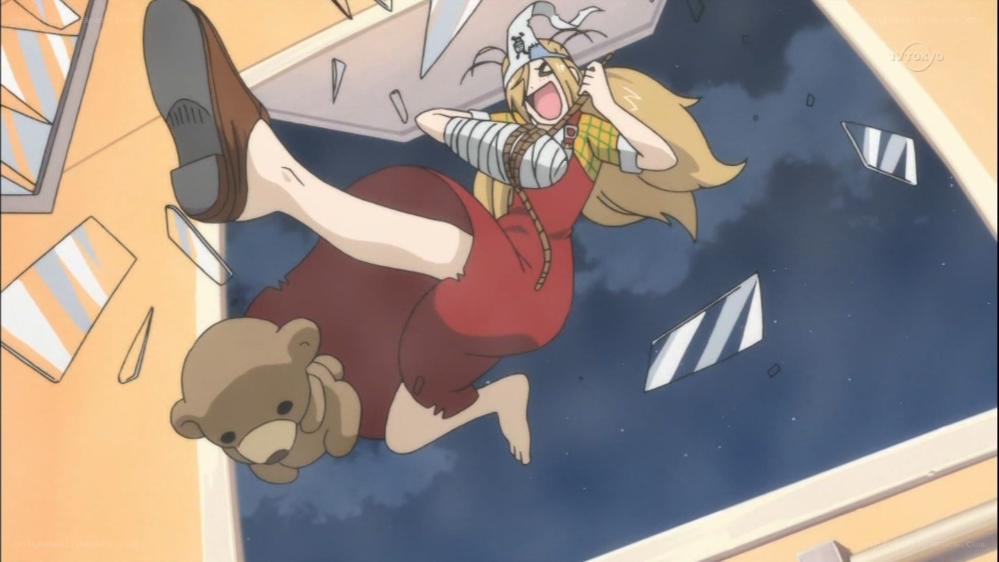 Anime character falling through window