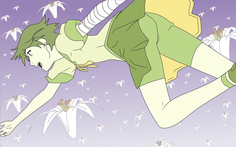 anime character falling with lilies