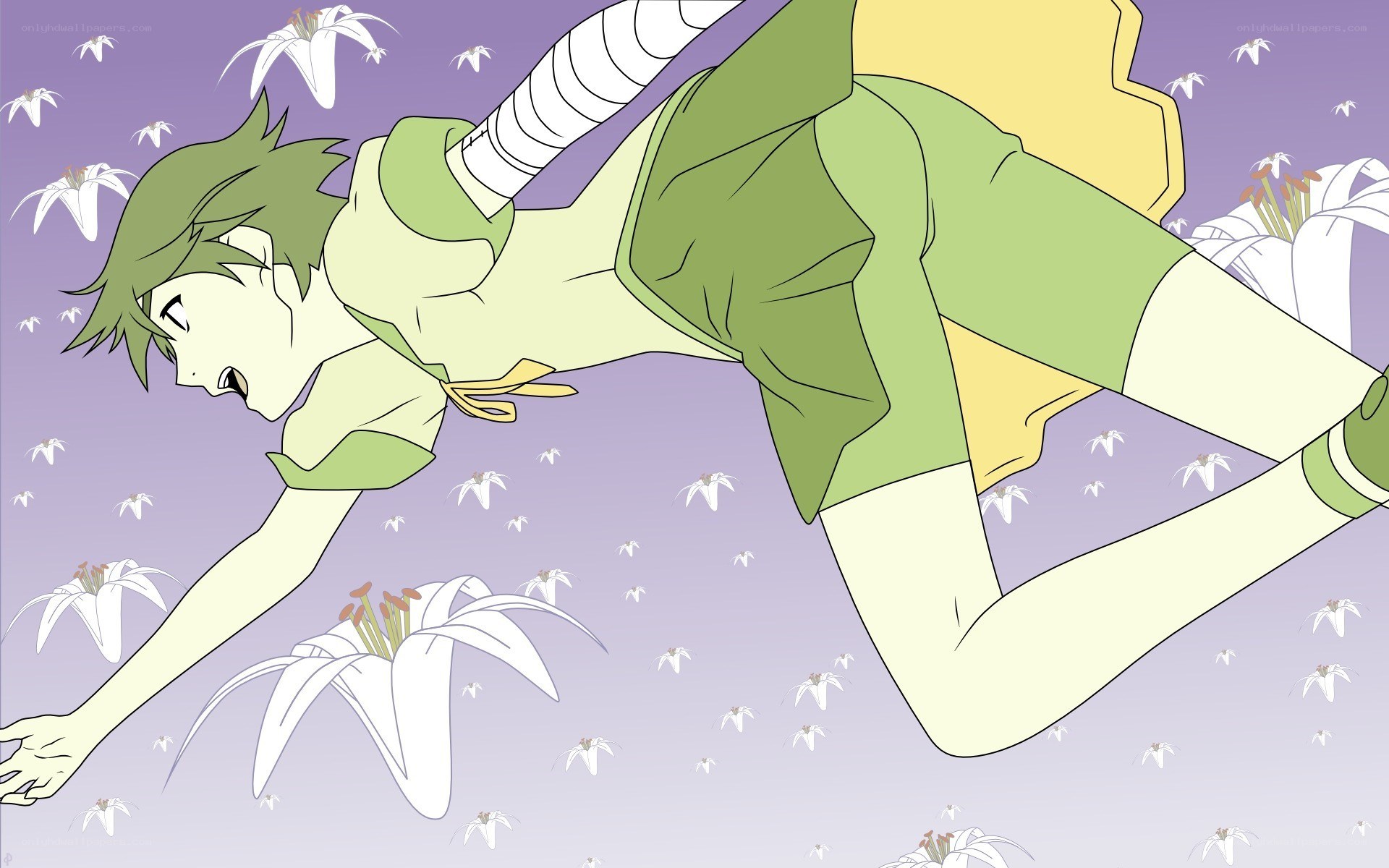 anime character falling with lilies