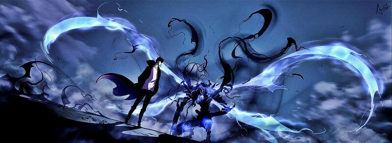 Anime Character Fighting — Blue, Dramatic, Night, Digital Art