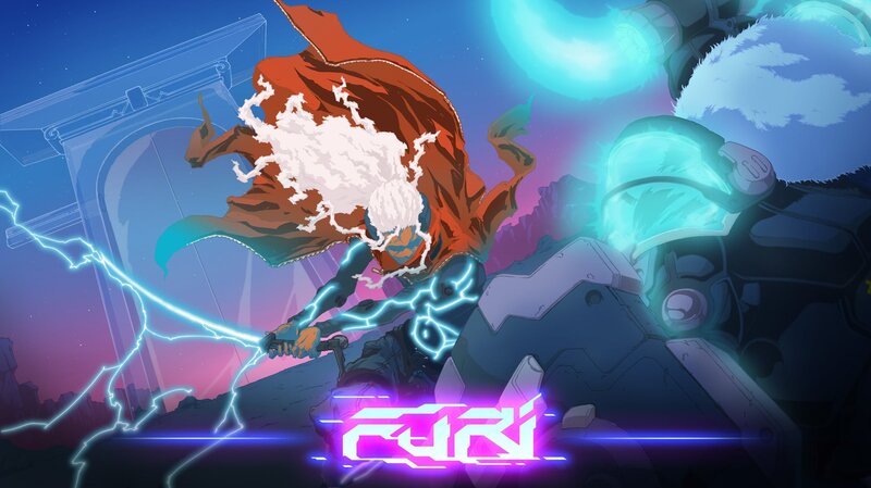 Anime Character Fighting Robot — Blue, Dramatic, Night