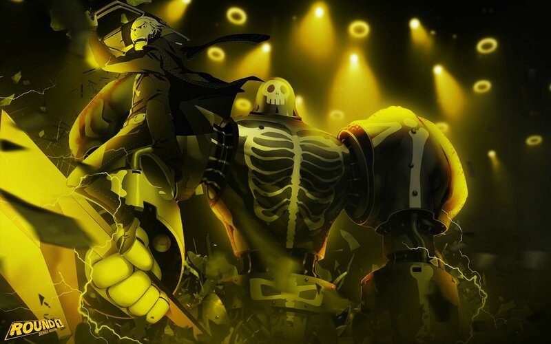 Anime Character Fighting Robot — Yellow, Dramatic