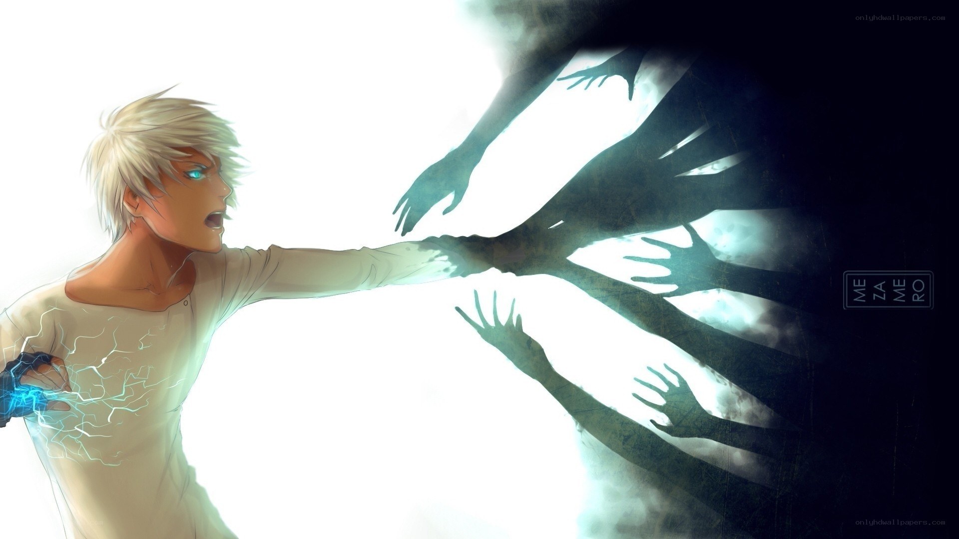 anime character fighting shadows