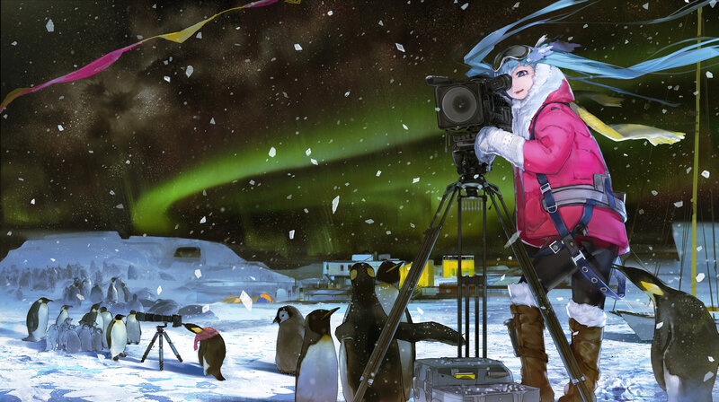 Anime Character Filming Penguins