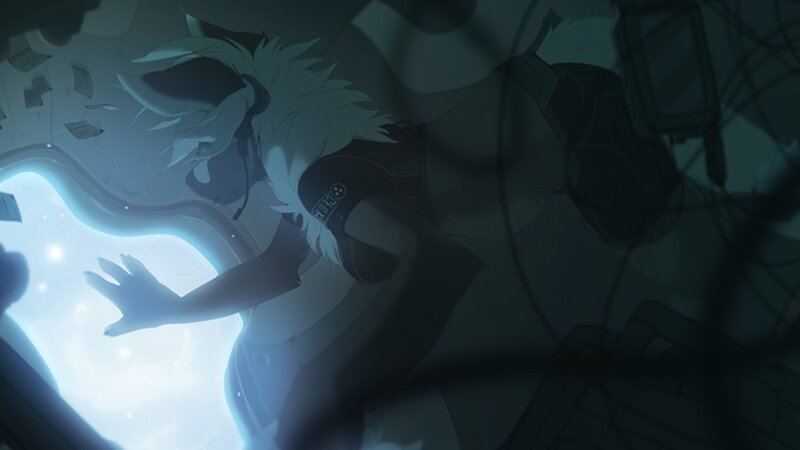 Anime Character Floating — Blue, Dramatic, Night, Spacecraft