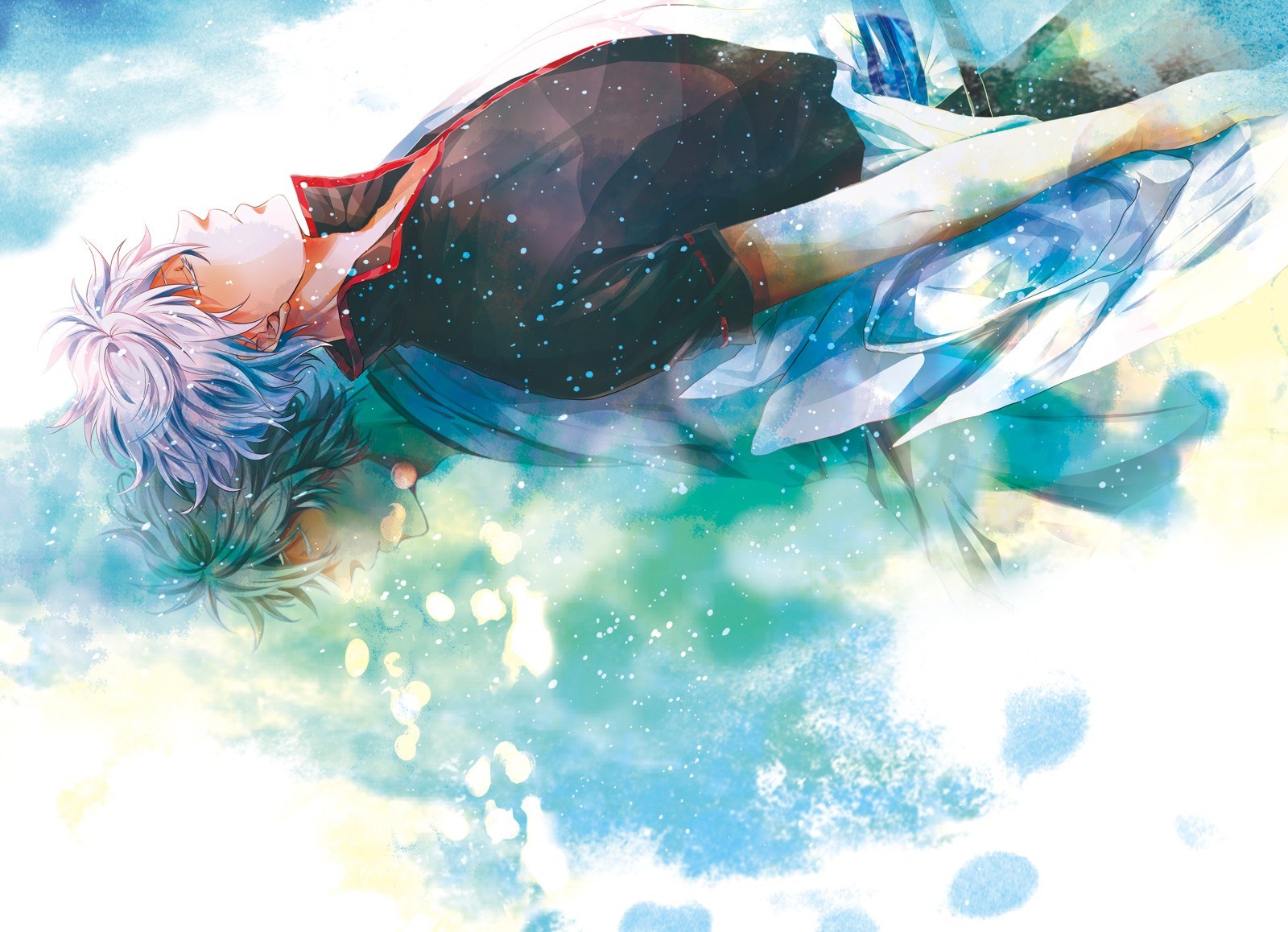Anime character floating in sky