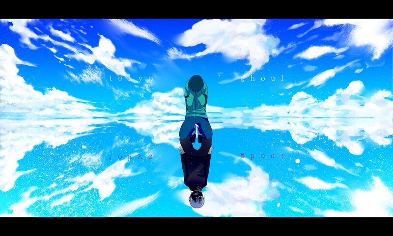 Anime Character Floating in Sky — Blue