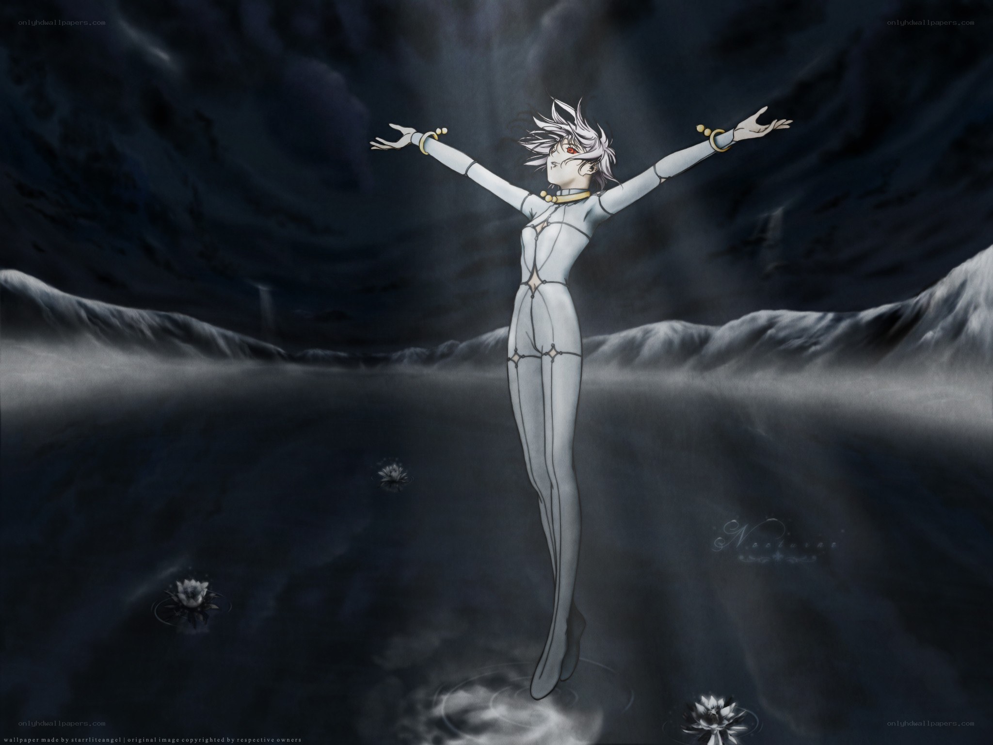 Anime character floating in water