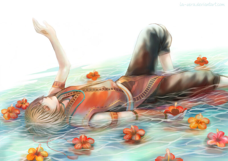 Anime Character Floating in Water — Blue, Serene