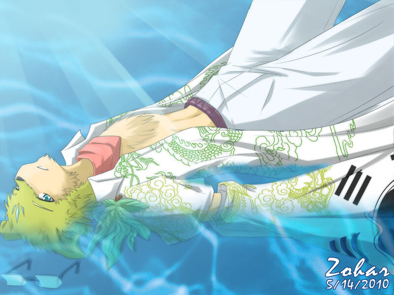 Anime Character Floating in Water — Blue