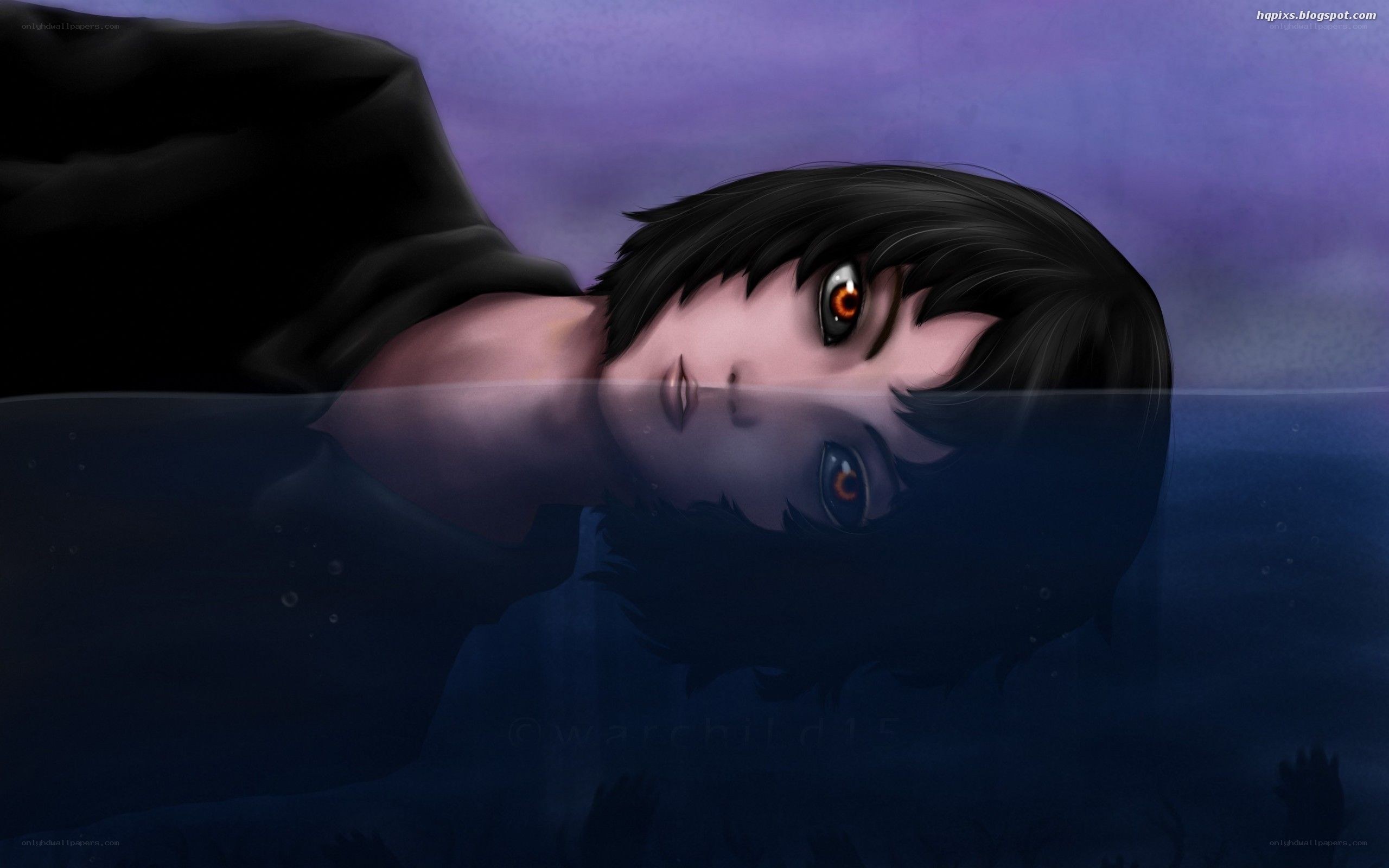 anime character floating in water
