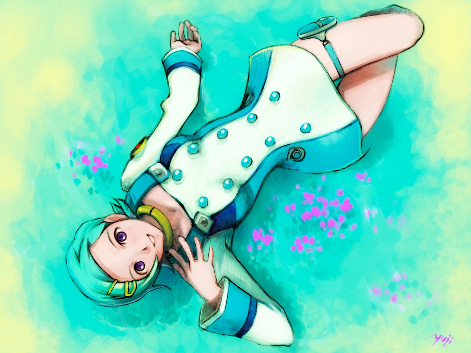 anime character floating underwater