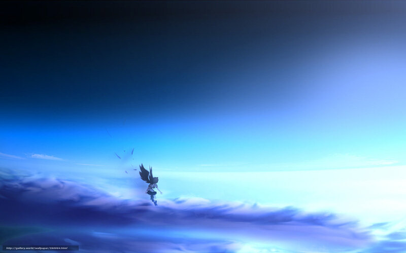 Anime character flying above clouds