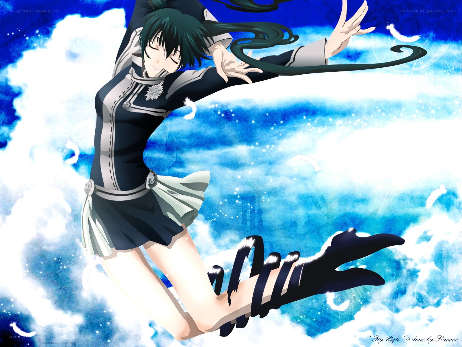 anime character flying in sky