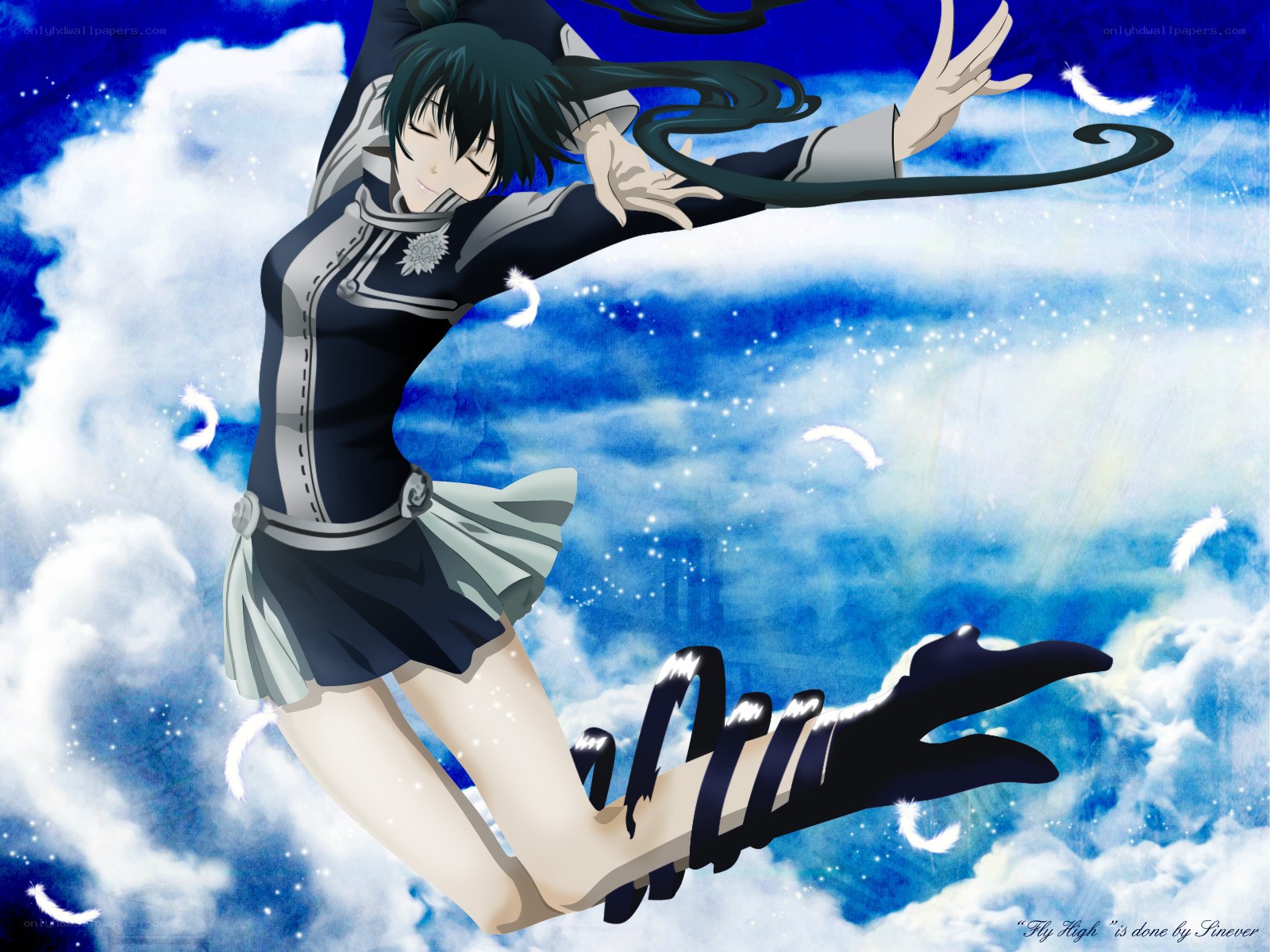 anime character flying in sky