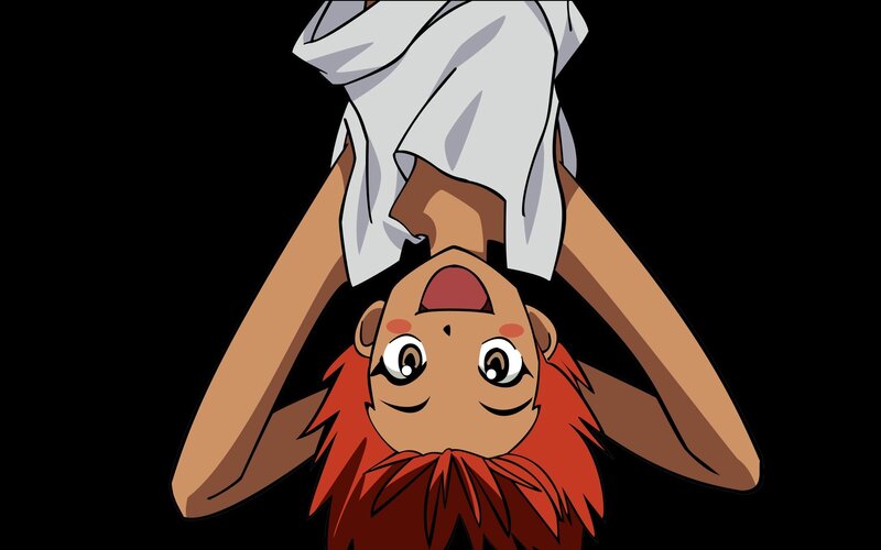 anime character hanging upside down