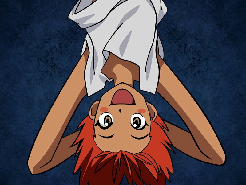 anime character hanging upside down