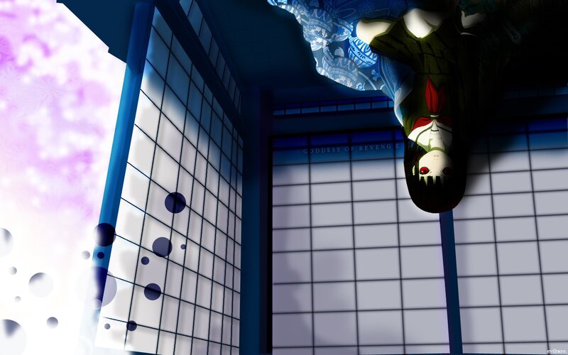 Anime Character Hanging Upside Down — Blue