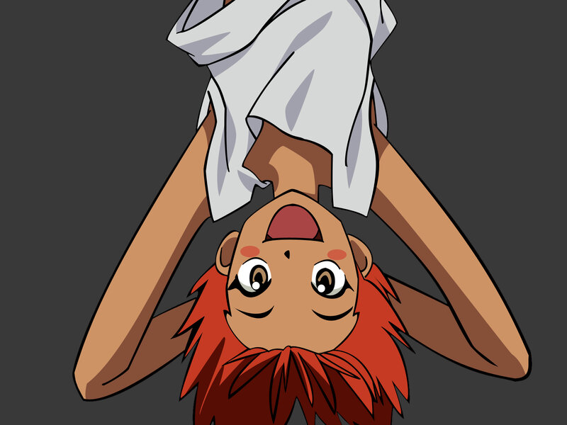 Anime Character Hanging Upside Down — Gray
