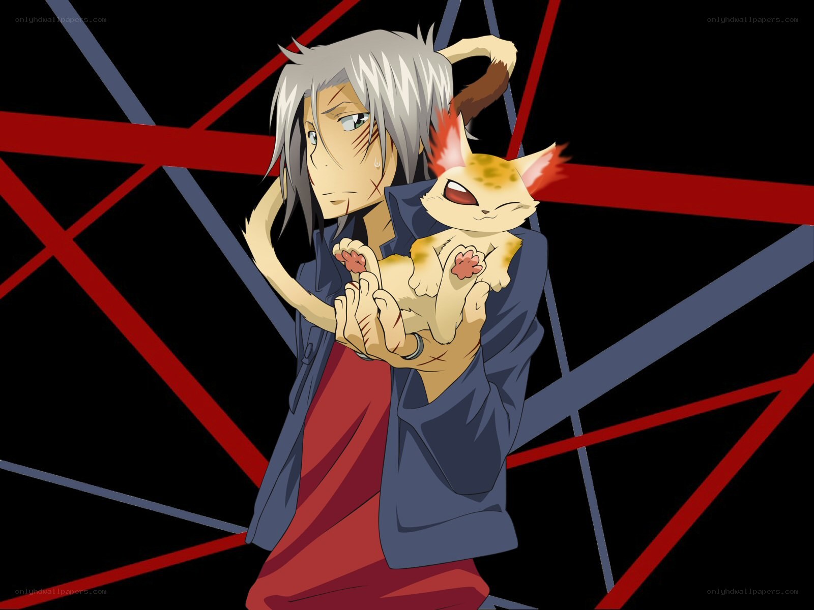 Anime character holding a cat