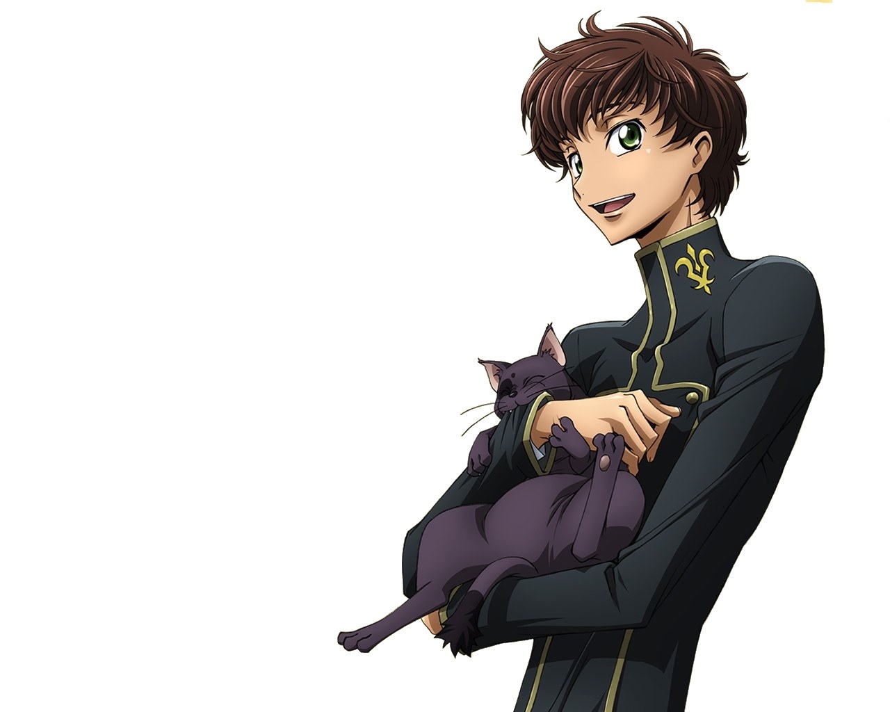 anime character holding a cat