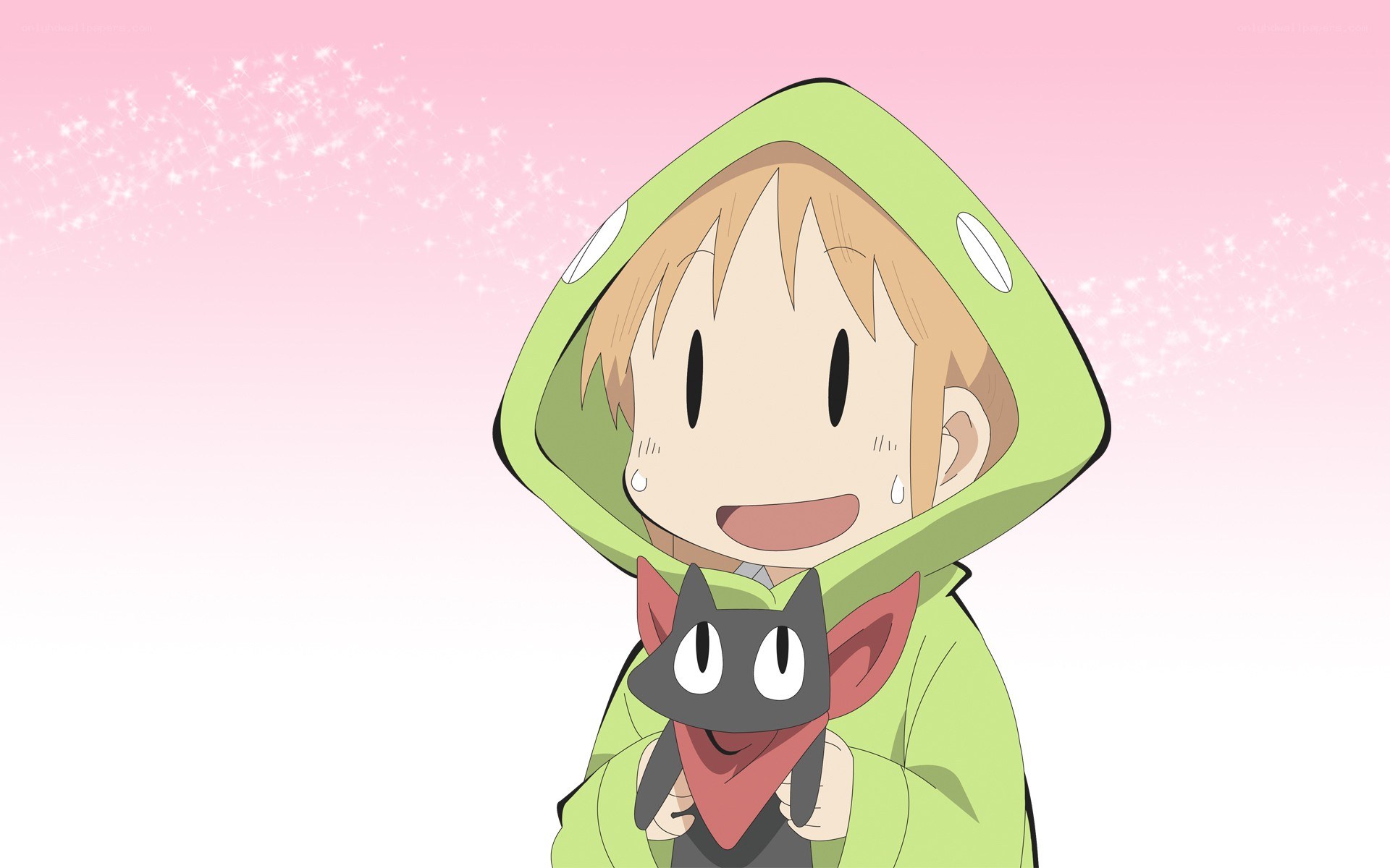 anime character holding a cat
