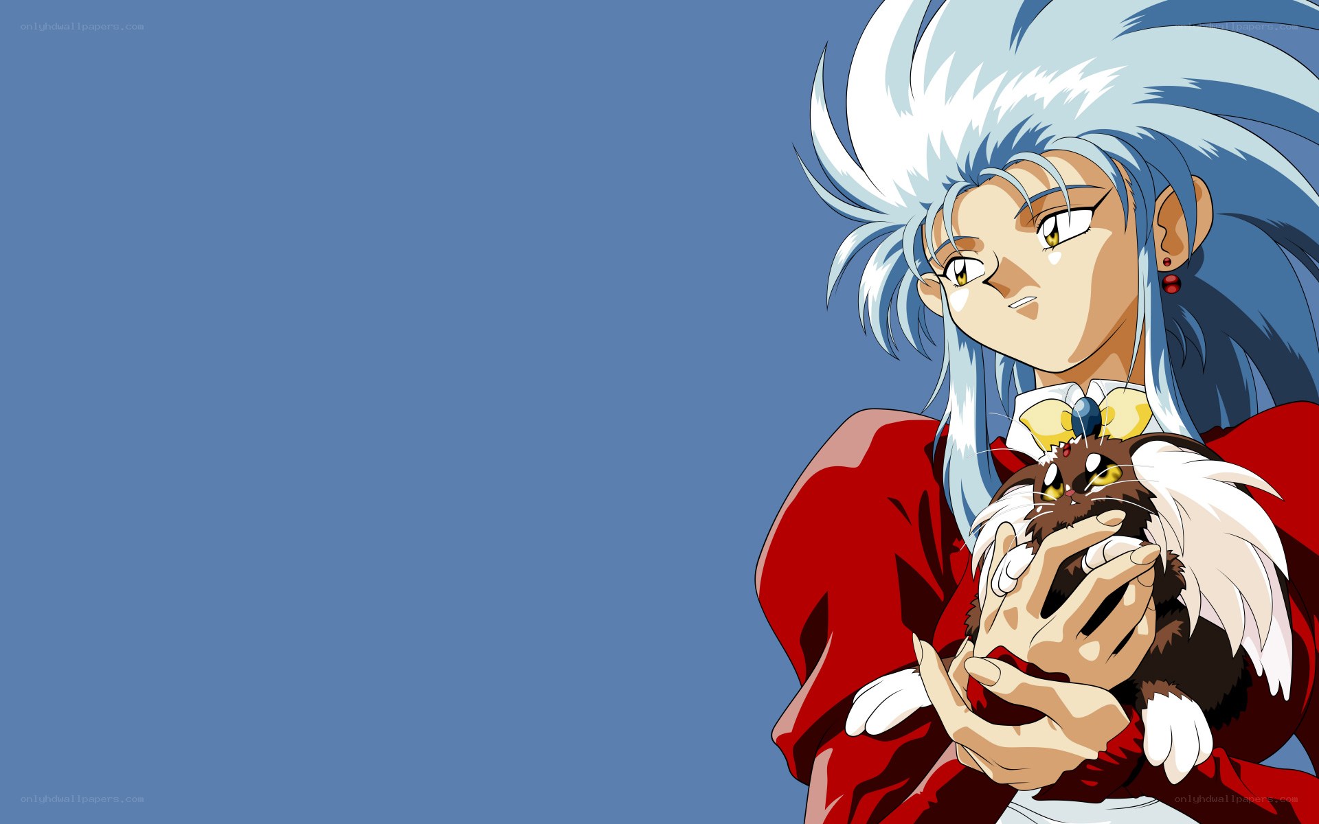 anime character holding a cat