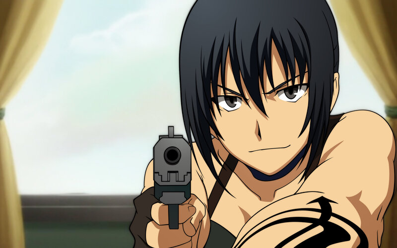 anime character holding a gun