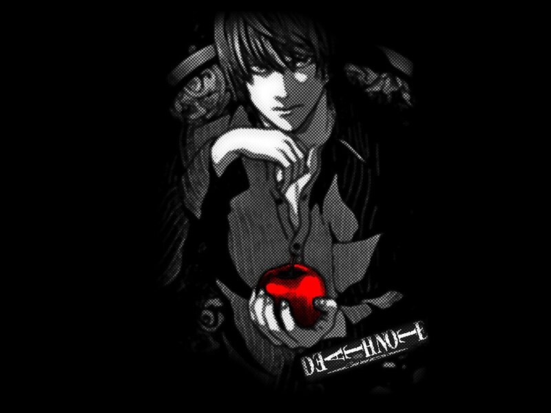 Anime Character Holding Apple — Black, Dramatic, Manga, Book