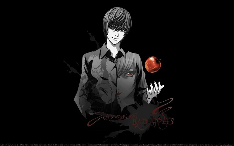 Anime Character Holding Apple — Black, Dramatic, Manga, Shadow Figure