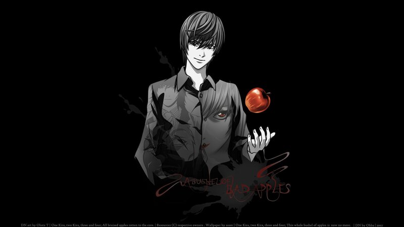 Anime Character Holding Apple — Black, Dramatic, Manga